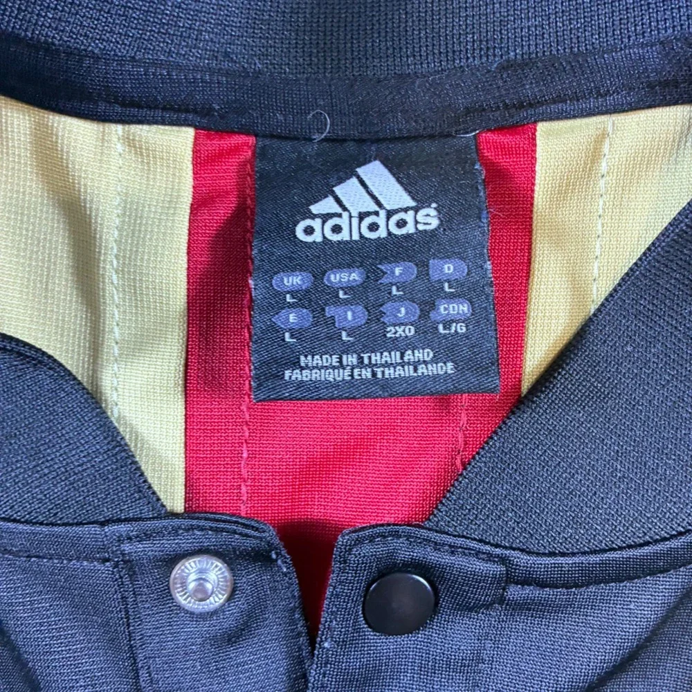 VTG Adidas Y2K Men Large Black Red Gold Stripe Snap Henley Jersey Shirt